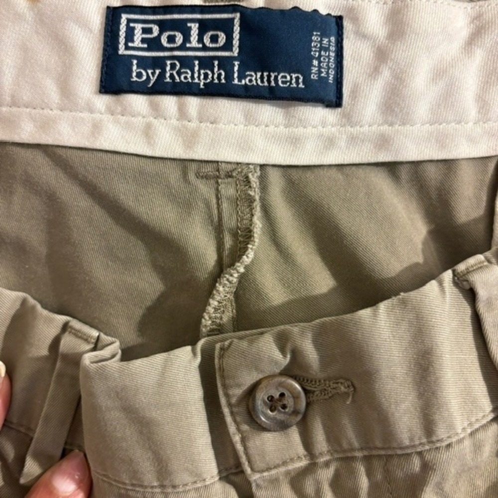 Mens 38 Polo Ralph Lauren Chino Shorts Gray Cotton Flat Front Slash Pockets - Picture 7 of 15